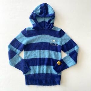 RARE Super Lovers Rock London Tokyo Mohair Blue Striped Knit Hoodie Sweater